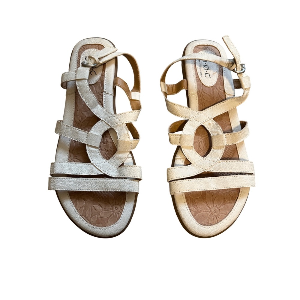 BOC‎ Strappy Sandals Womens Off-White Caged Buckle Flat Boho Summer Beach 9M